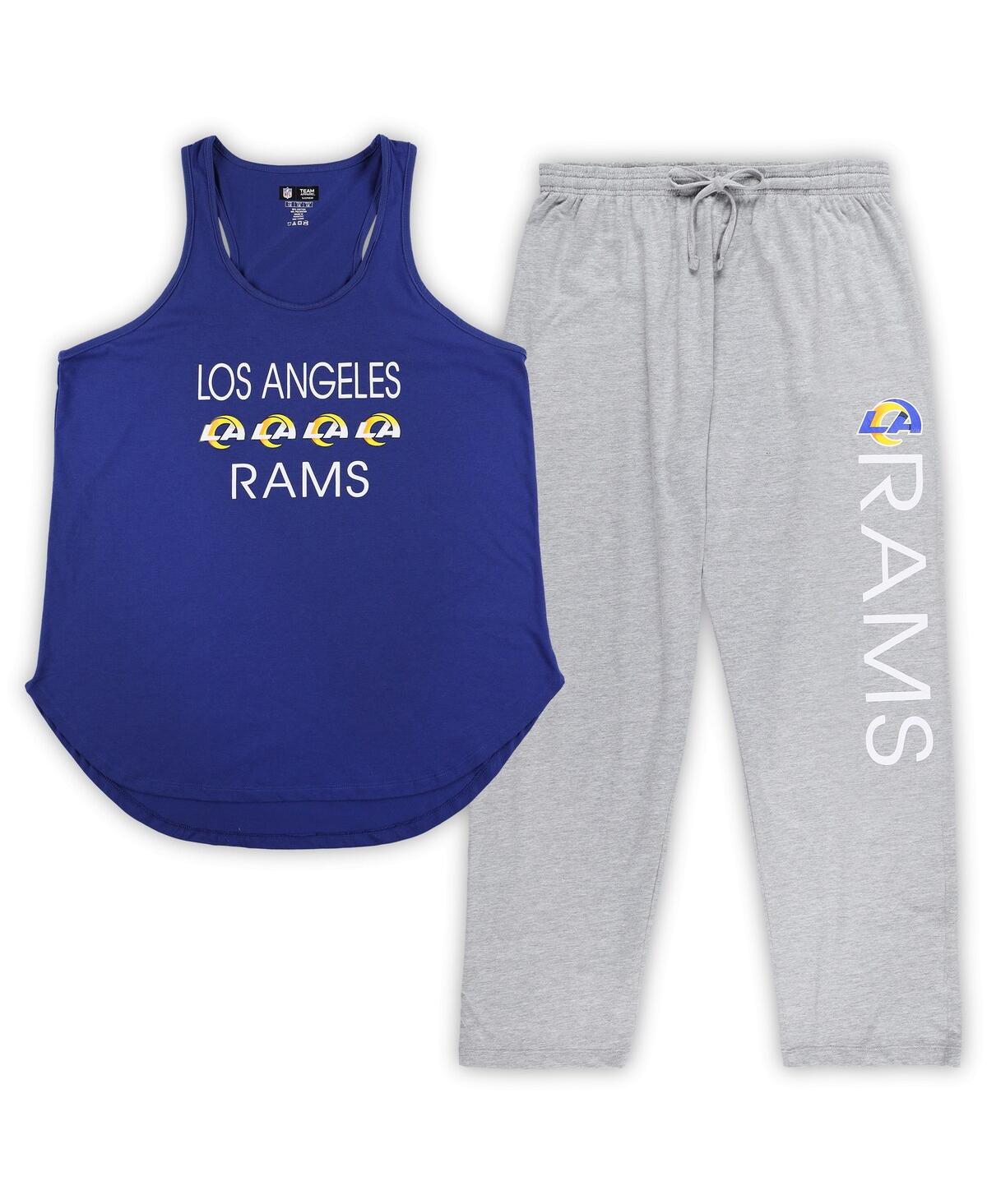 CONCEPTS SPORT WOMEN'S CONCEPTS SPORT ROYAL, HEATHER GRAY LOS ANGELES RAMS PLUS SIZE METER TANK TOP AND PANTS SLEEP 