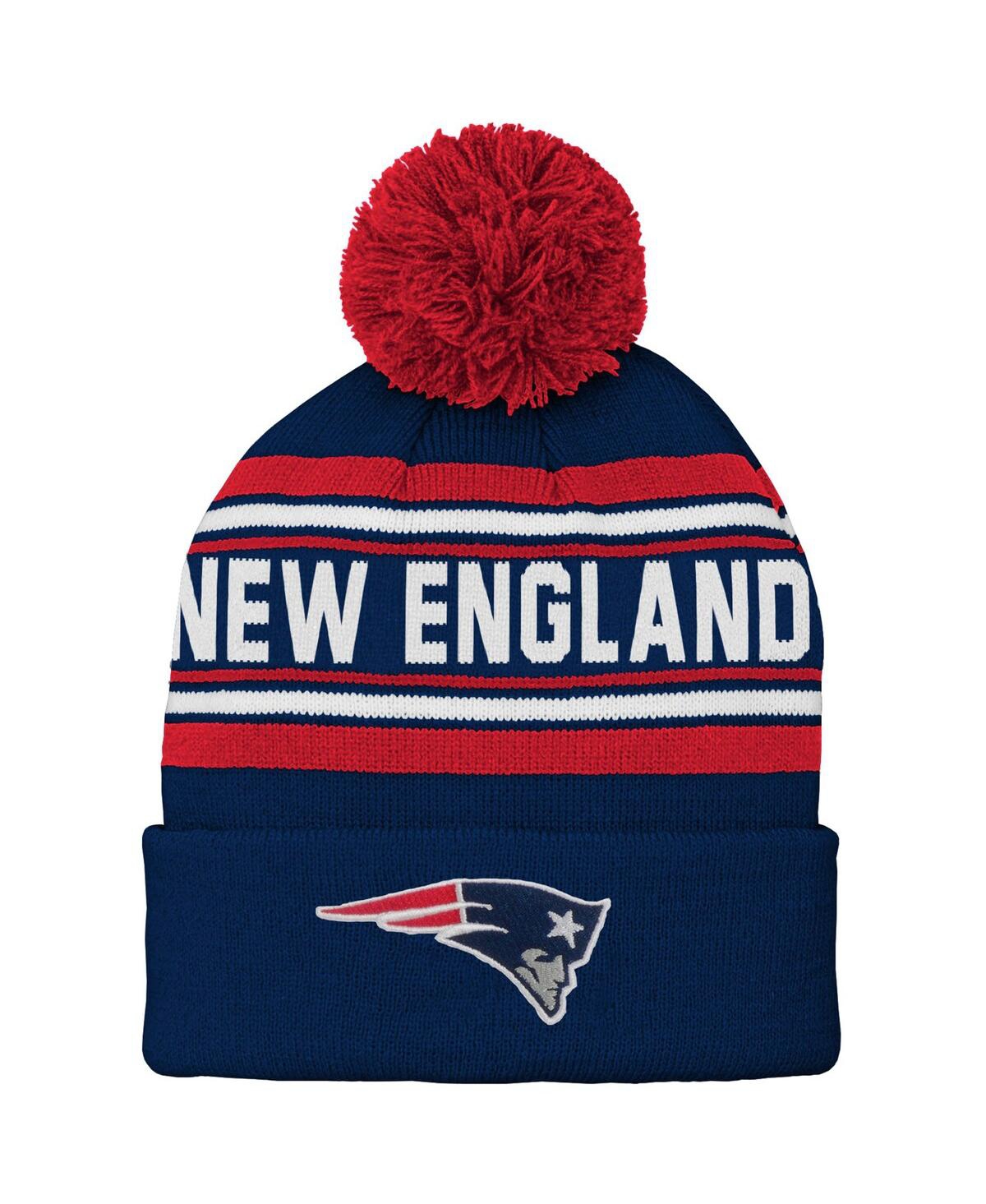 OUTERSTUFF LITTLE BOYS AND GIRLS NAVY NEW ENGLAND PATRIOTS JACQUARD CUFFED KNIT HAT WITH POM