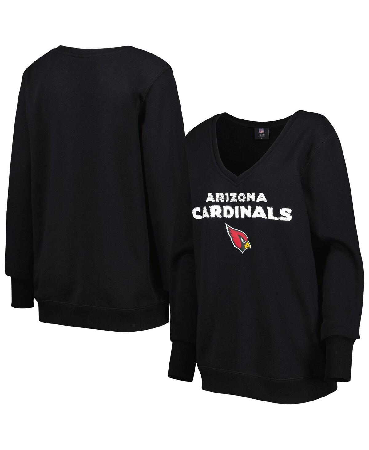 Women's Cuce Black Arizona Cardinals Sequin Logo V-Neck Pullover Sweatshirt - Black