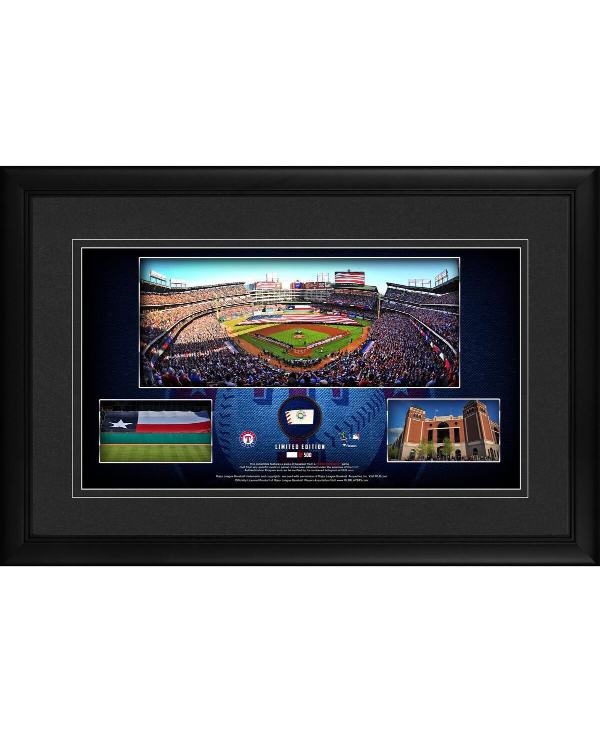 Fanatics Authentic Texas Rangers Framed 10" X 18" Stadium Panoramic Collage With A Piece Of Game-used Baseball In Black