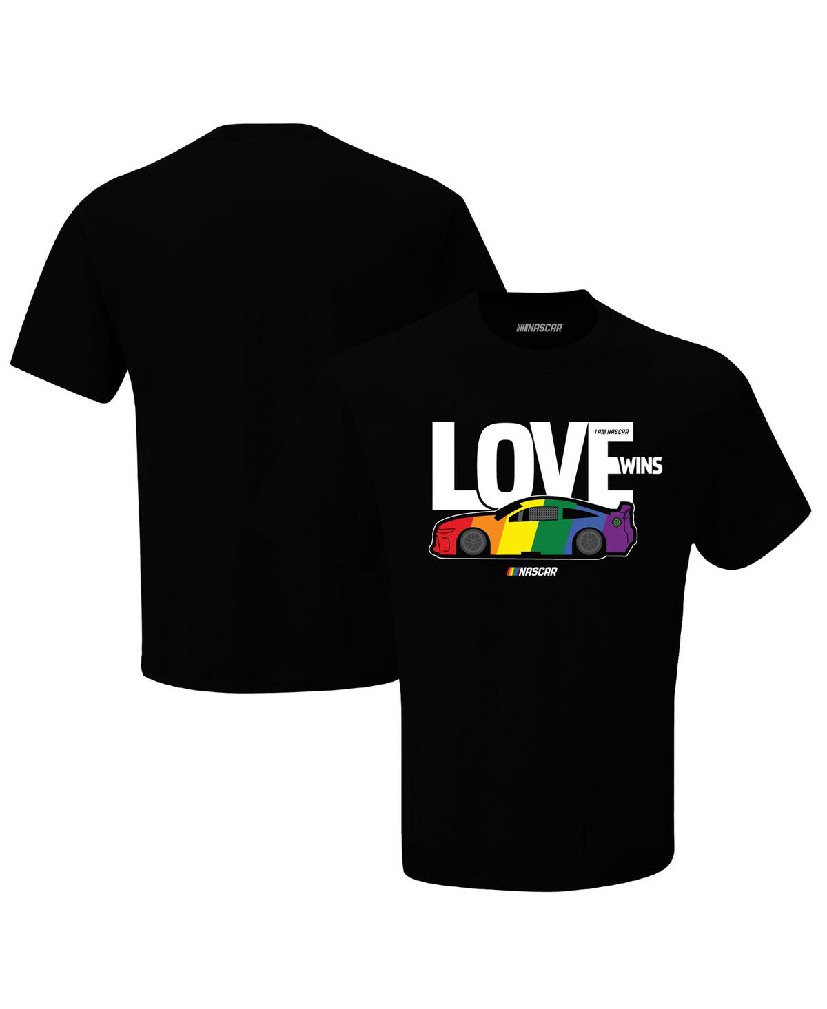 Men's Checkered Flag Sports Black Nascar Love Wins T-shirt - Black