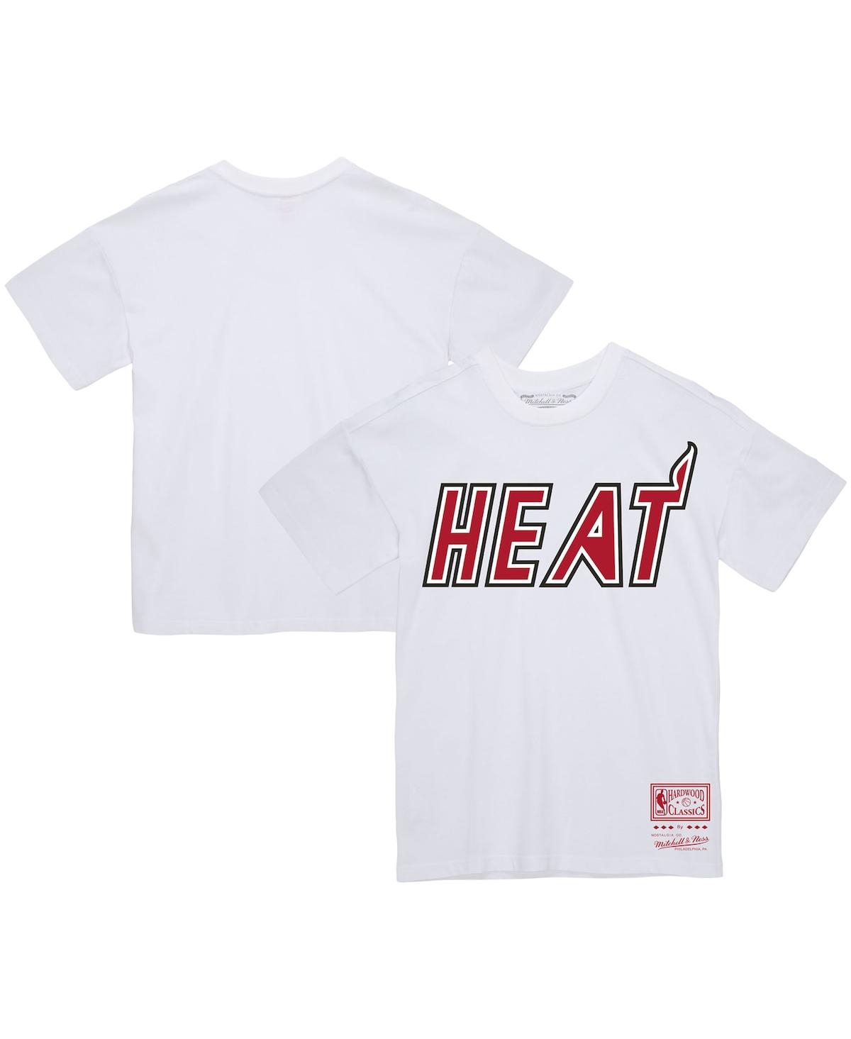Mitchell & Ness Men's And Women's  White Miami Heat Hardwood Classics Throwback Logo T-shirt