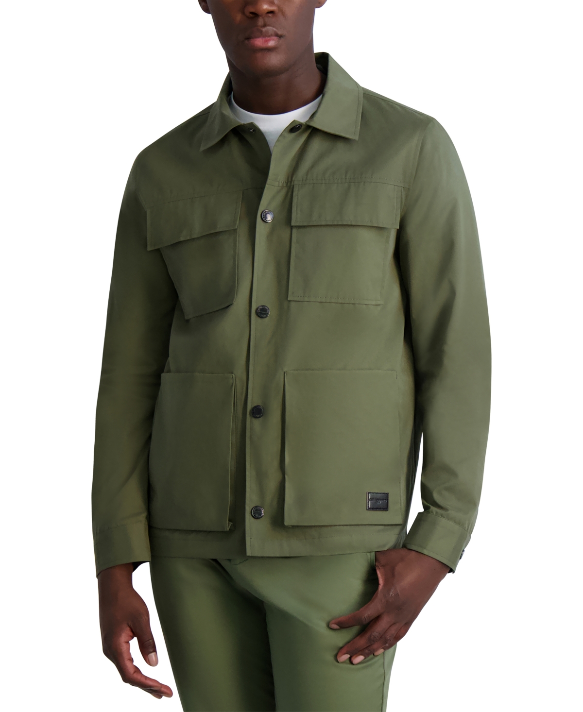 Karl Lagerfeld Paris Men's Four Pocket Safari Jacket - Green - Size Medium - Olive