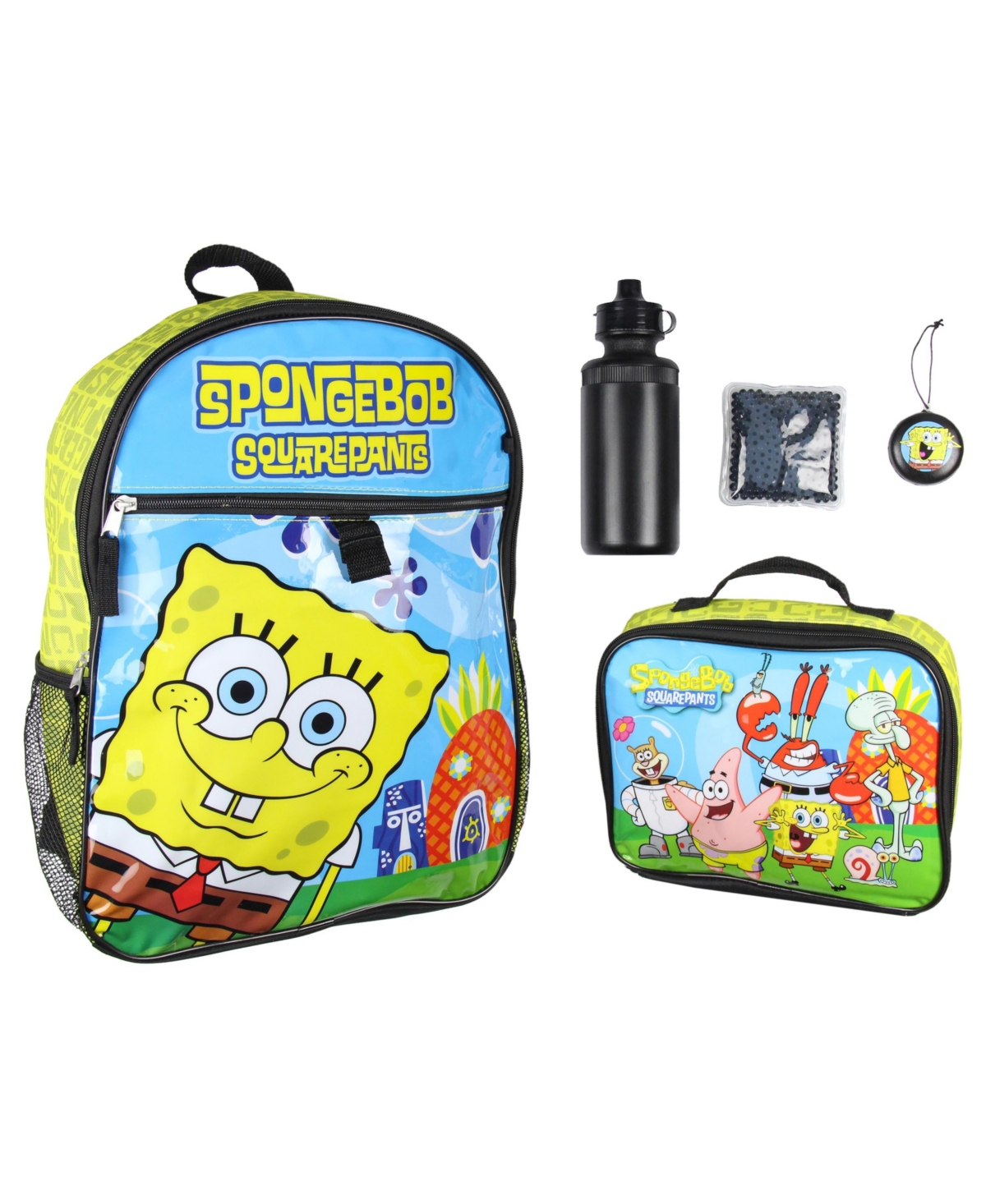 Nickelodeon Characters Squidward Patrick Mr. Krabs Sandy Plankton Gary 5 Pc Backpack Lunchbox Icepack Water Bottle - Multicolore