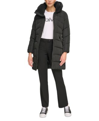 Women's Faux-Sherpa Collar Hooded Stretch Puffer Coat, Created for Macy's