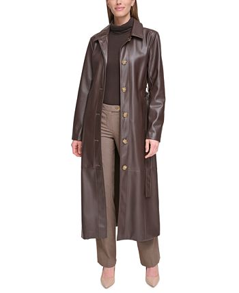 Calvin Klein Hooded Belted Trench Coat in Brown