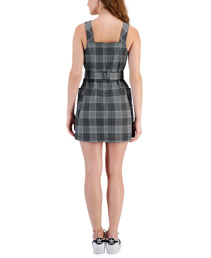 Tinseltown Juniors' Plaid Belted Overalls Dress - Macy's