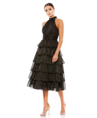 Layered Polka Dot Cocktail Dress - Mac Duggal Black / Gold / US 16
