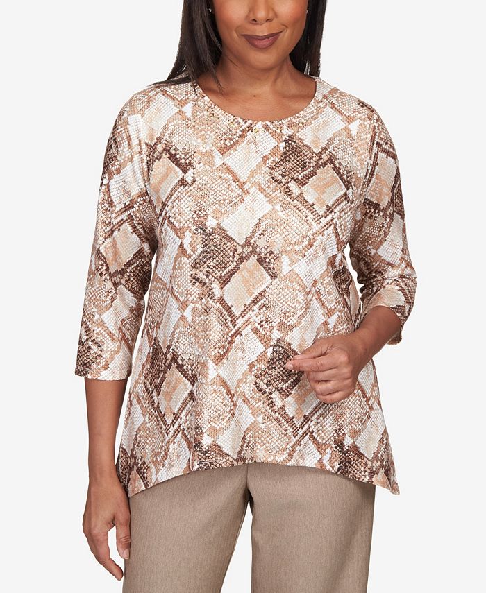 Alfred Dunner Women's Mulberry Street Shimmery Python Print Top - Macy's