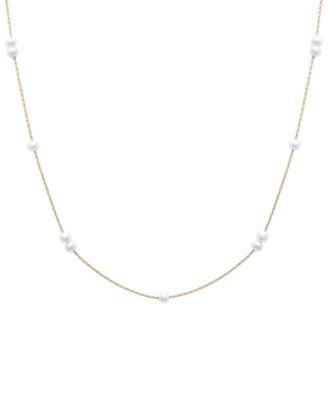 Macy's - Cultured Freshwater Pearl (3mm) Station 17" Collar Necklace in 14k Gold-Plated Sterling Silver