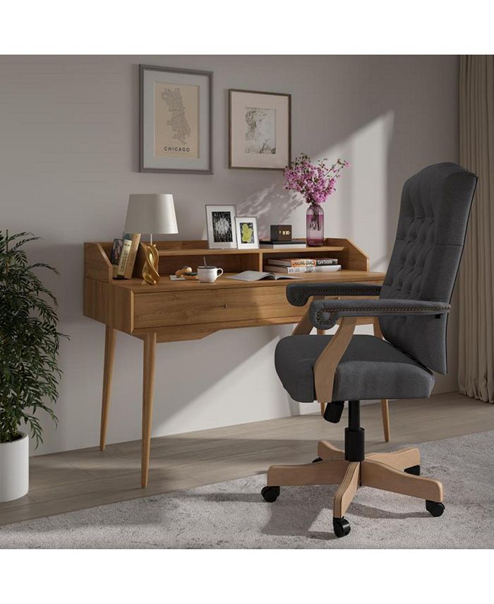 Offex Gray Fabric Classic Executive Swivel Office Chair with Driftwood