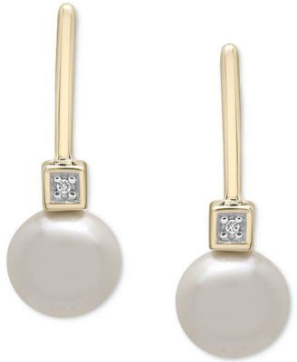 Macy's - Cultured Freshwater Pearl (6mm) & Diamond Accent Drop Earrings in 14k Gold