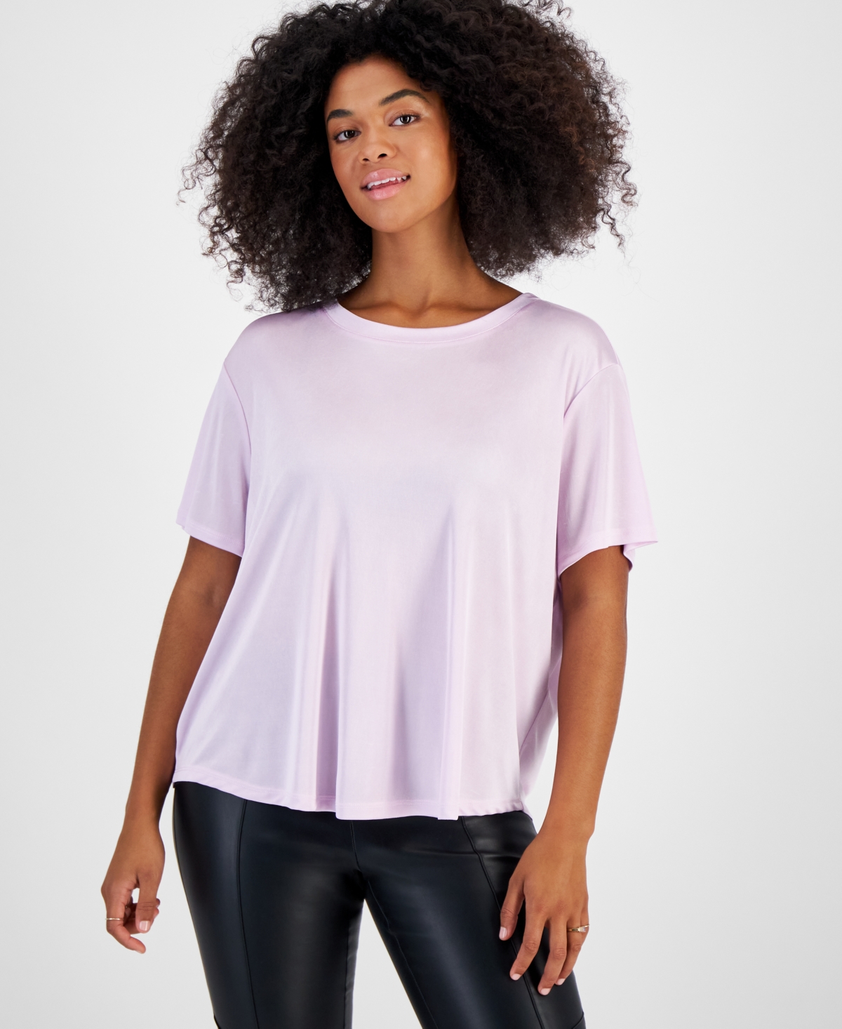 Women's Relaxed Shine Keyhole-Back T-Shirt, Created for Macy's - Dreamy Pink
