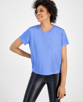Bar III - Women's Relaxed Shine Keyhole-Back T-Shirt