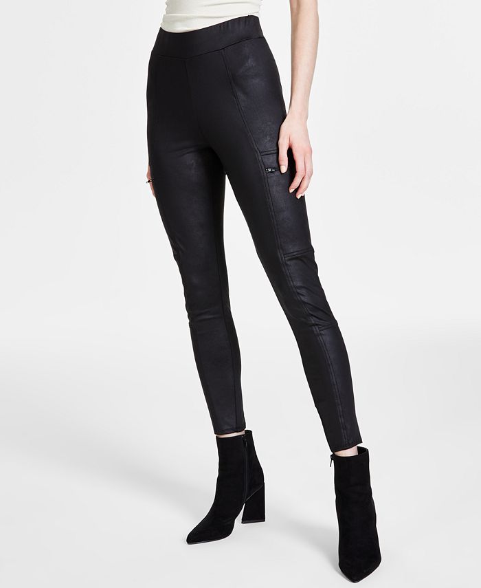 Bar III Women's Coated Zipper-Pocket Leggings, Created for Macy's