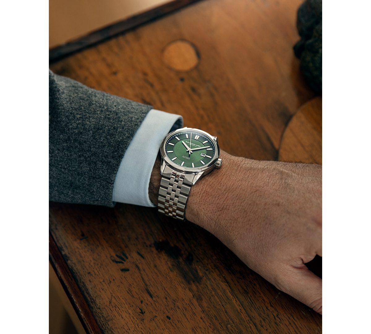 Shop Raymond Weil Men's Swiss Automatic Freelancer Stainless Steel Bracelet Watch 42mm In Green
