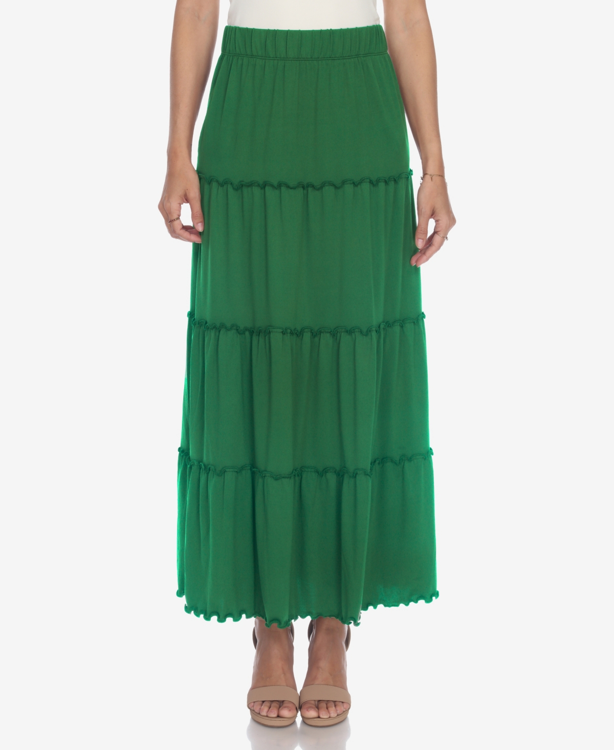 White Mark Women's Tiered Maxi Skirt In Green