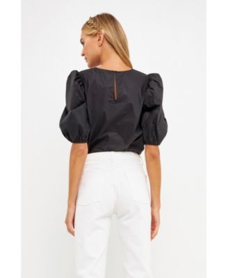Women's Poplin Puffed Sleeve Top