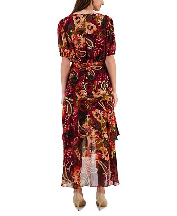 Women's Printed Ruched Midi Dress