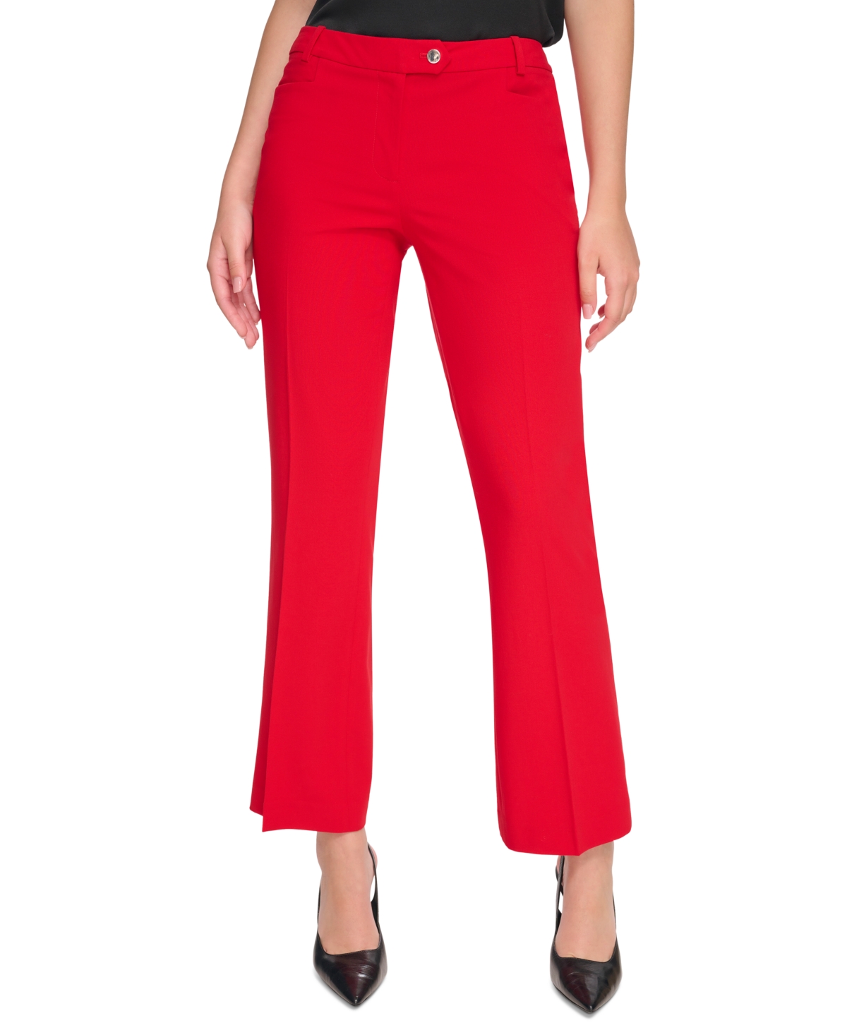 Calvin Klein Petite Mid-rise Straight-leg Pants In Red