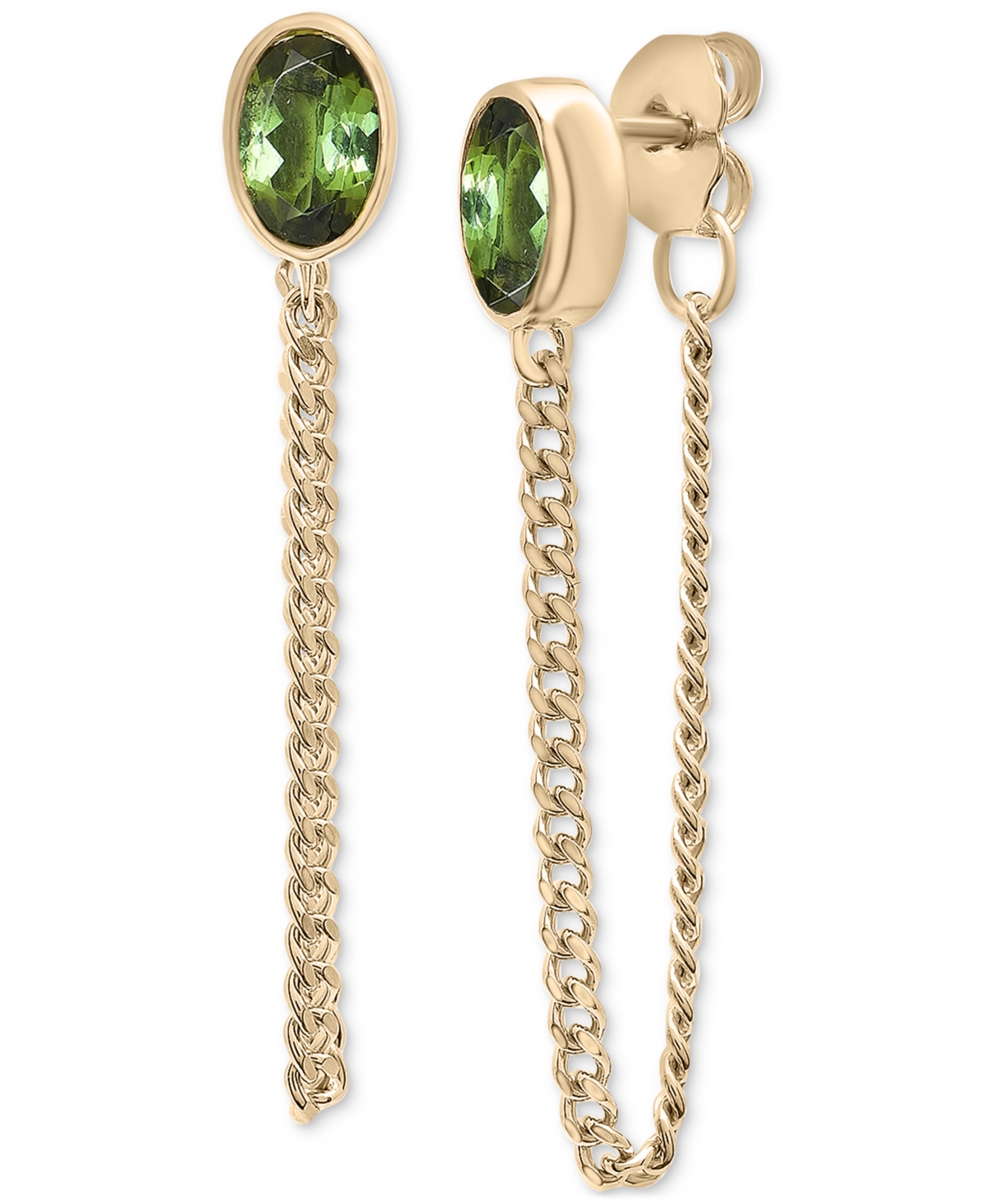 Green Tourmaline Chain Front to Back Drop Earrings (1/2 ct. t.w.) in Gold Vermeil, Created for Macy's - Gold Vermeil