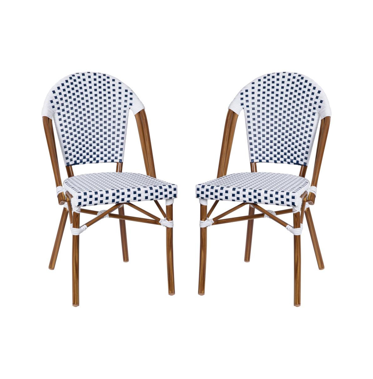 Merrick Lane Celia Indoor/Outdoor Stacking Bistro Chair With Aluminum Frame - White  navy/natural frame