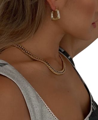 18k Gold-Plated Small Pav&eacute; Square Textured Hoop Earrings