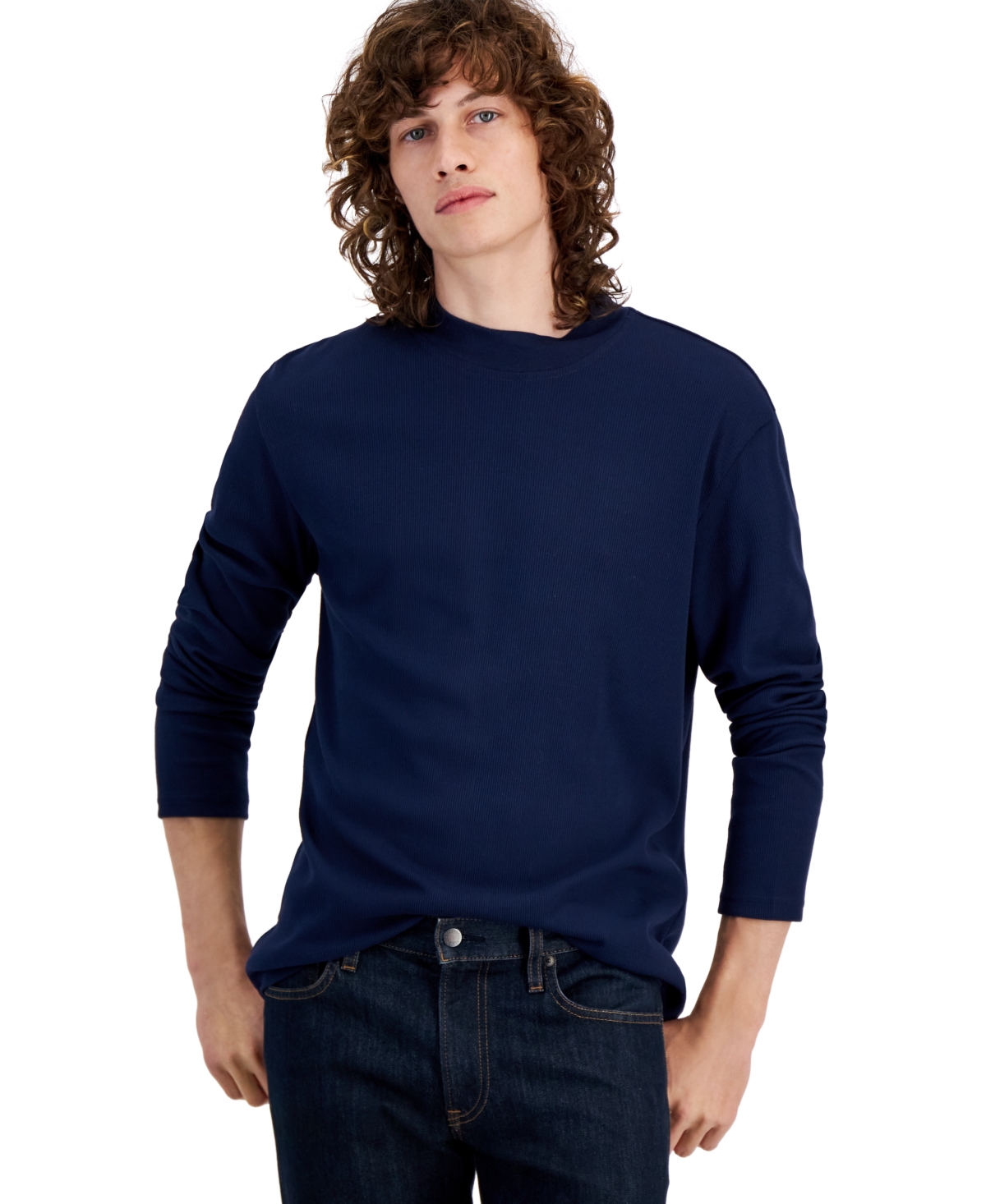 Men's Liam Ribbed Top, Created for Macy's - Basic Navy