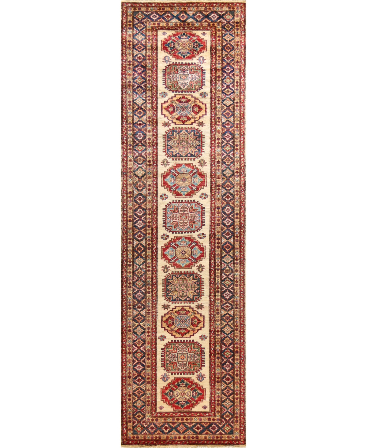 Bb Rugs One Of A Kind Fine Kazak 2'9" X 10'4" Runner Area Rug In Ivory