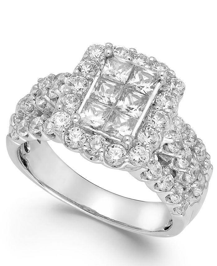 Macy's - Diamond Halo Engagement Ring (2 ct. t.w.) in 14k White Gold