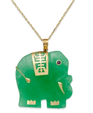 image of Dyed Jade Elephant Pendant Necklace in 14k Gold (25mm)