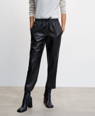 Women's Leather-Effect Elastic Waist Trousers