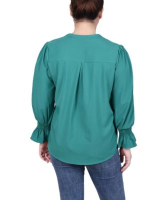 Petite Long Sleeve Y-neck Blouse
