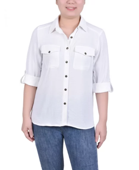 Petite Roll Tab Blouse - Ivory