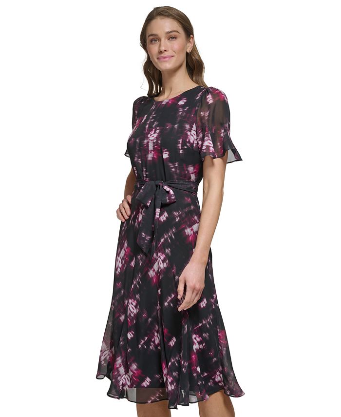 DKNY Women's Godet Flutter-Sleeve Flared-Skirt Dress - Macy's