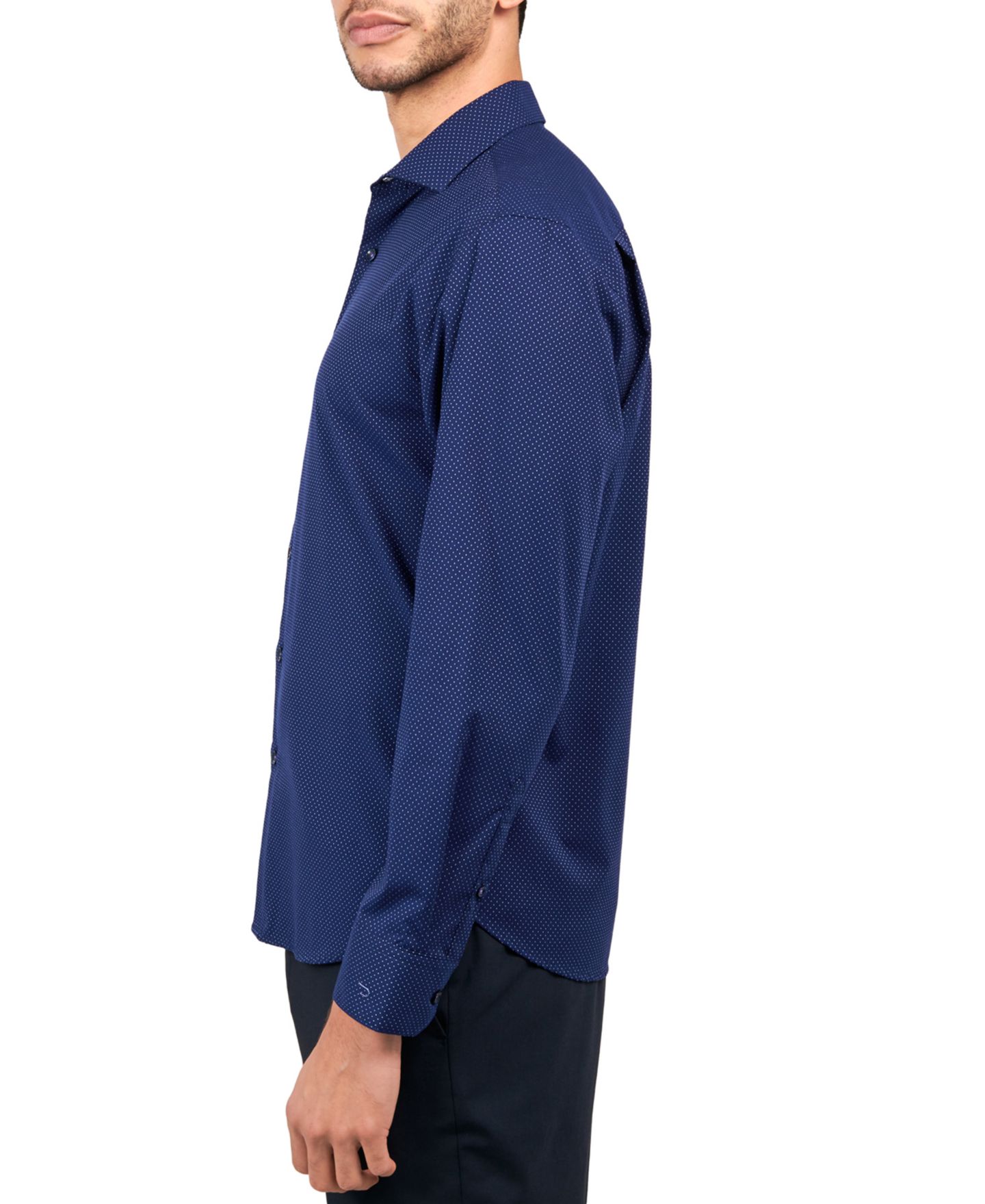 Мужская рубашка MICHELSONS OF LONDON Dot-Print Wrinkle-Free Dress Shirt, цвет: Тёмно-синий — фото 3