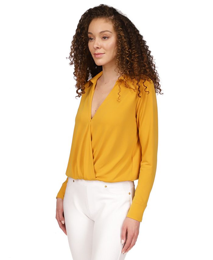 Michael Kors Women s Solid Collared Faux Wrap Top Macy s