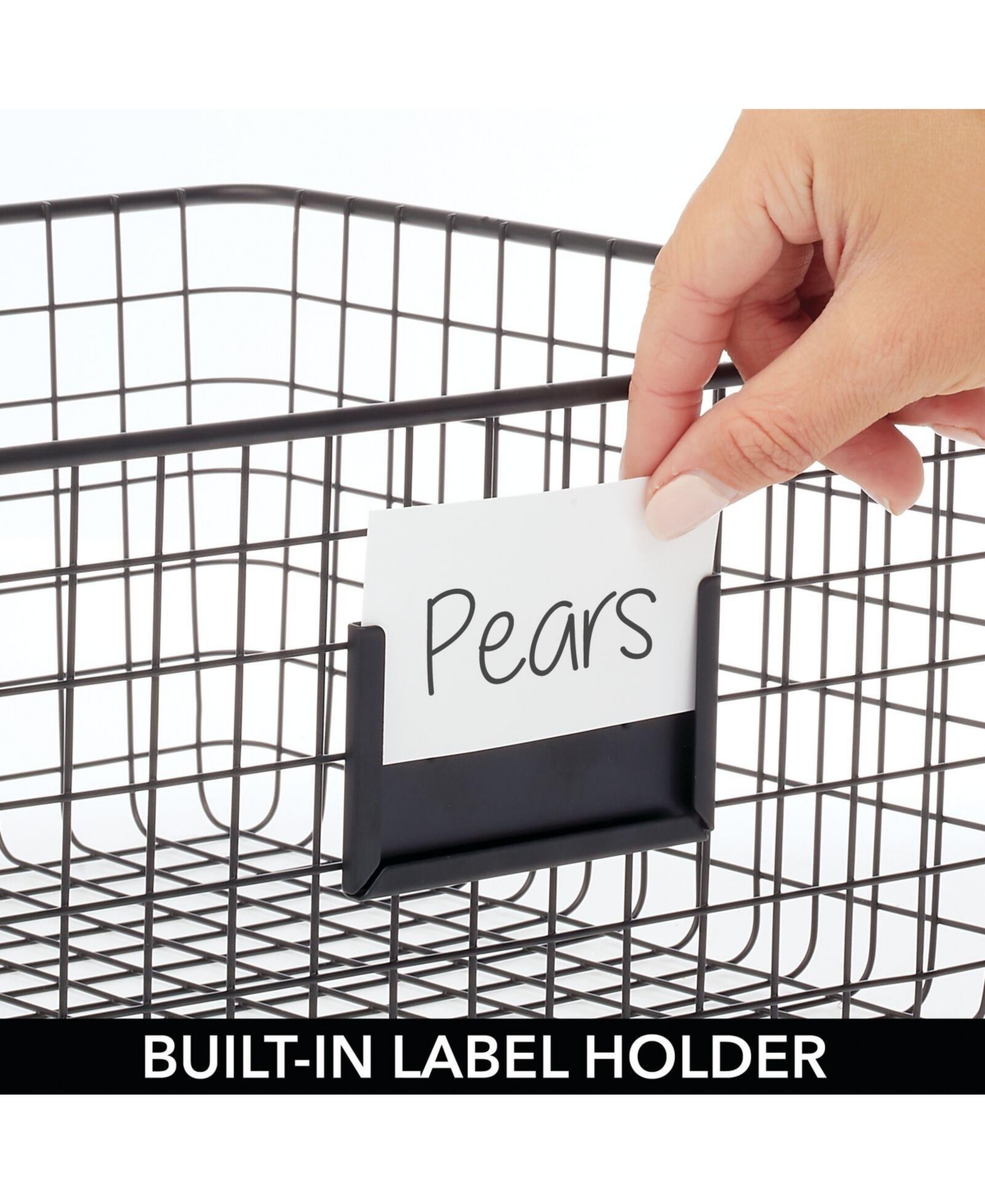 mDesign Wide Steel Kitchen Organizer Basket - Label Slot, 4 Pack,- Matte black