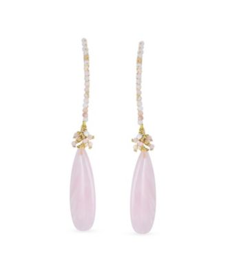 Boho Wire Wrap Cluster Bead Accent Elongated Fish Hook Long Teardrop Chandelier Dangle Earrings Gold Plated