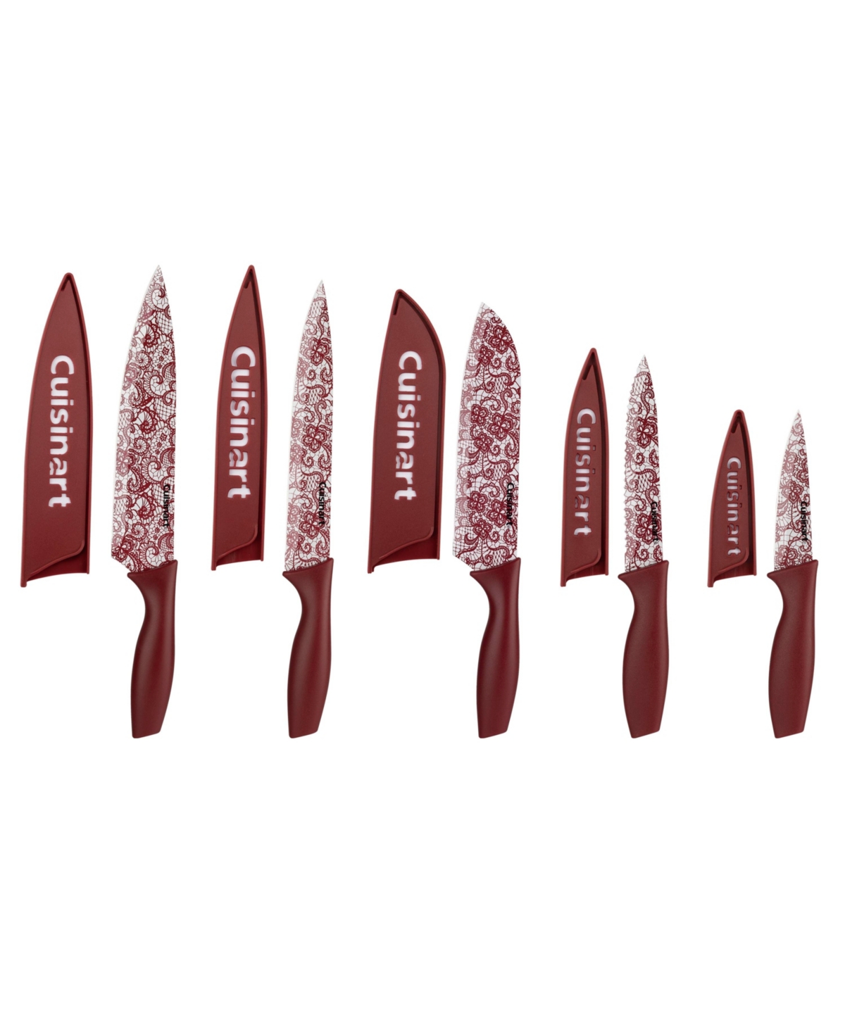 Cuisinart Stainless Steel 10 Piece Printed Cutlery Burgundy Lace Set In Burgundy  White