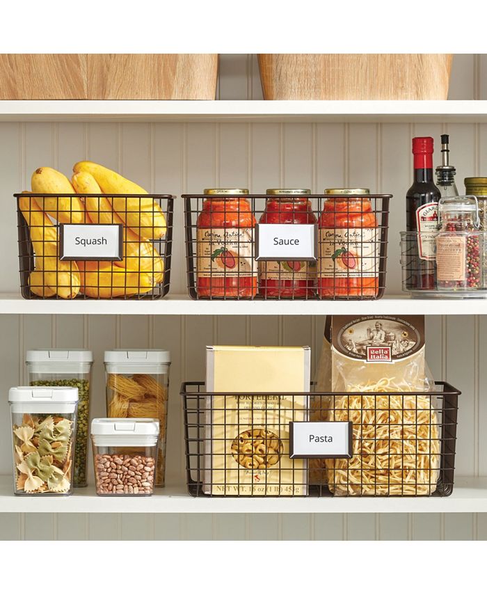 mDesign Large Steel Kitchen Organizer Basket with Label Slot - 4 Pack ...