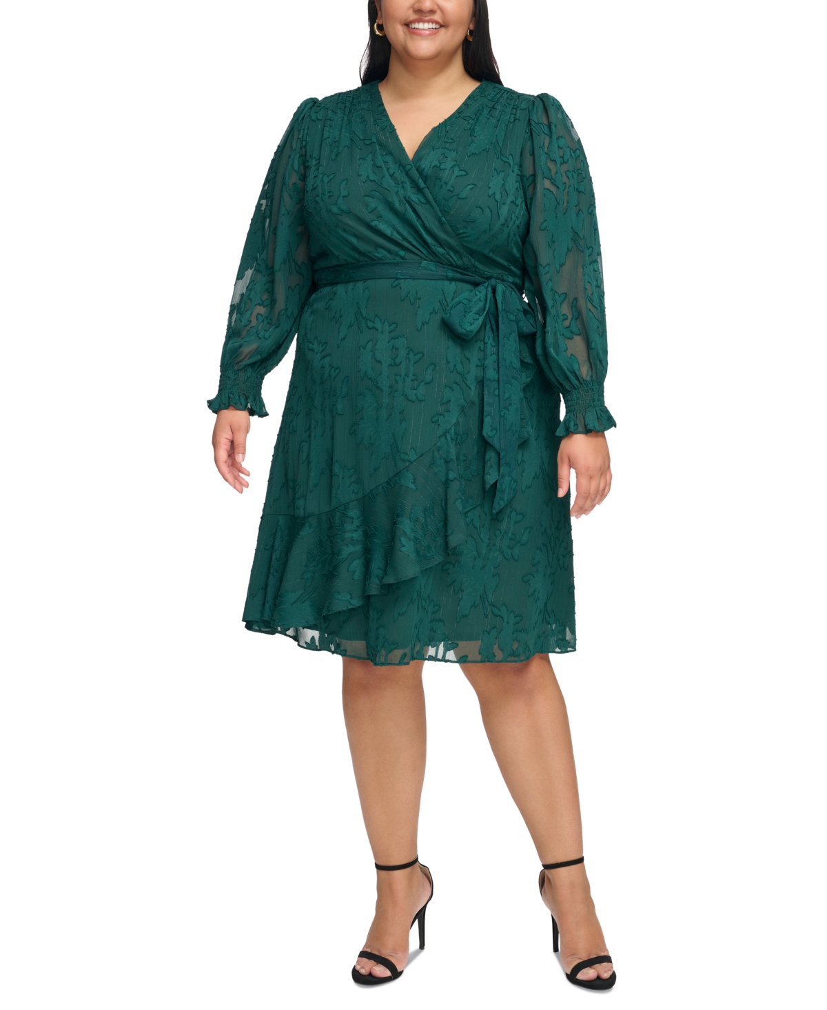 Plus Size Belted Fit & Flare Dress - Pine