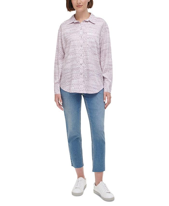 Calvin Klein Jeans Women's Printed Boyfriend-Fit Shirt - Macy's