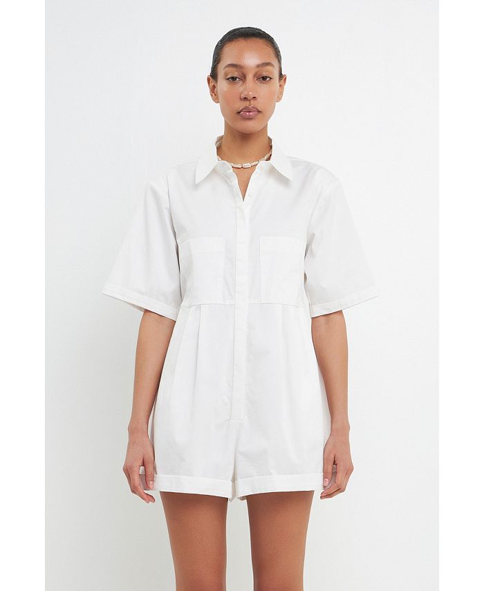 Grey Lab Women's Shoulder Pad Shirt Romper Macy's