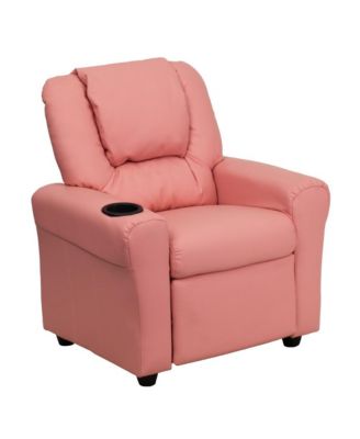 Contemporary Kids Single Wood Cup Holder, Headrest  Recliner Chair