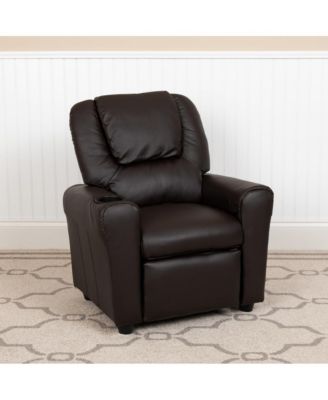 Contemporary Kids Single Wood Cup Holder, Headrest  Recliner Chair