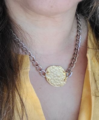 Two-Tone Hammered Disc Pendant Necklace, 16" + 1" extender