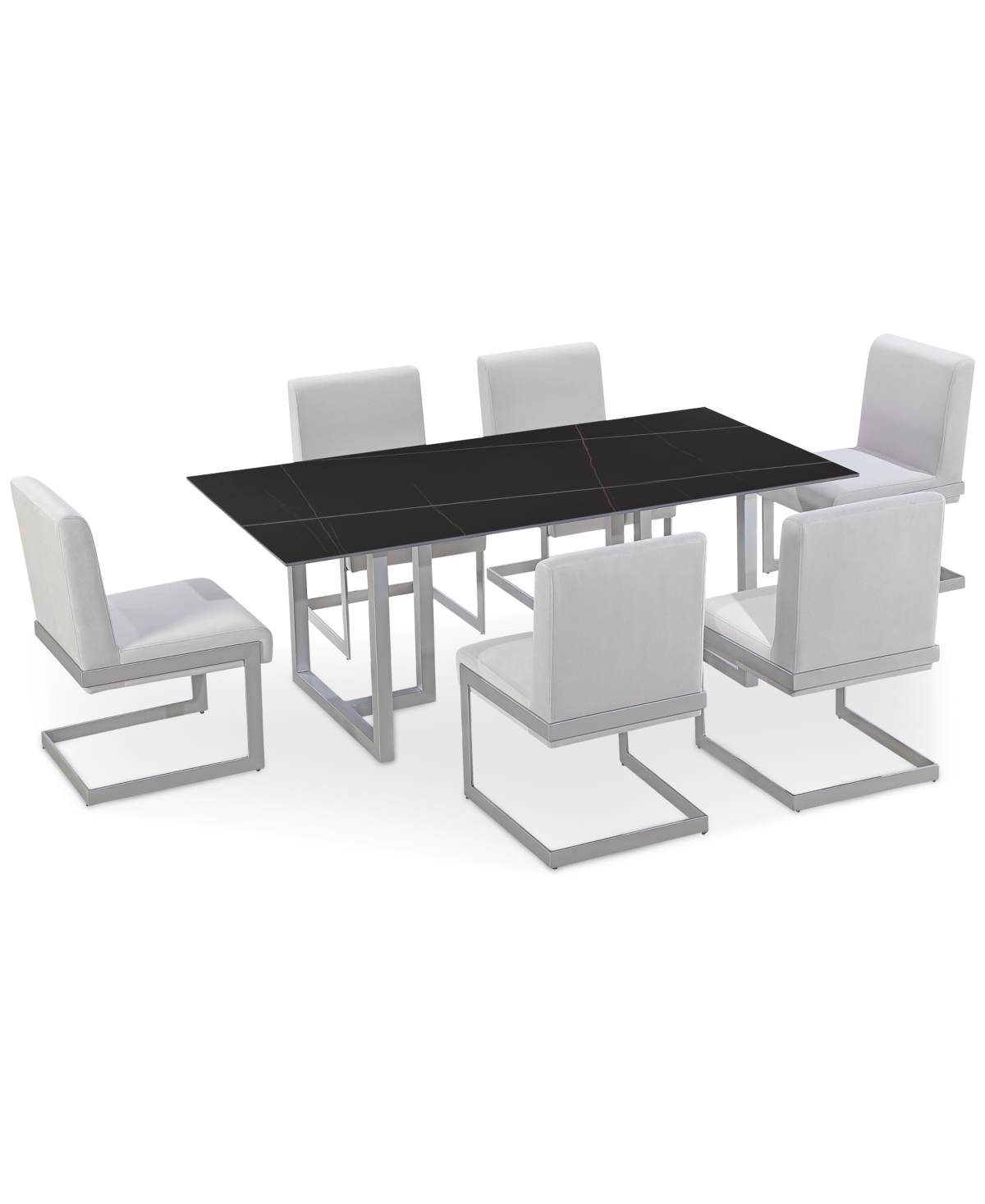 Macy's Emila 7 Pc. Dining Set (rectangular Table & 6 Chairs), Created For  In Black Sintered Stone With Silver Base