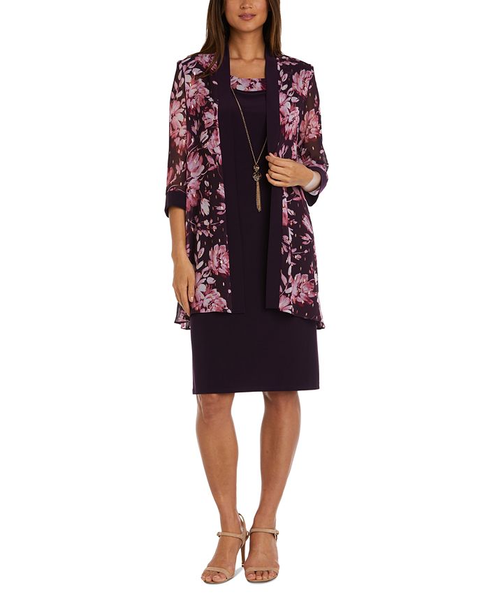 R & M Richards Women's Necklace Dress & Foil-Print Jacket - Macy's