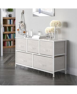 5 Drawer Storage Chest With Wood Top & Dark Fabric Pull Drawers